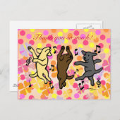 Happy Dancing Labrador Trio Cartoon Floral Briefkaart (Voorkant / Achterkant)