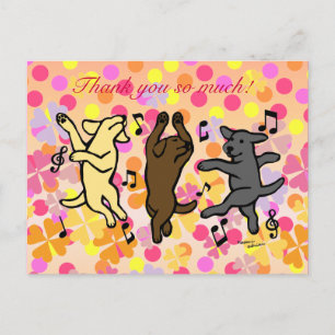 Happy Dancing Labrador Trio Cartoon Floral Briefkaart