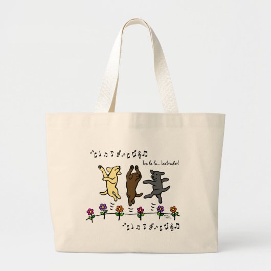 Happy Dancing Labrador Trio Cartoon Flowers Grote Tote Bag (Voorkant)
