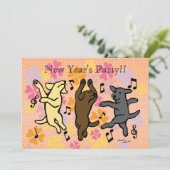 Happy Dancing Labrador Trio Cartoon nieuwjaar Kaart (Staand voorkant)