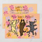 Happy Dancing Labrador Trio Cartoon nieuwjaar Kaart (Voorkant / Achterkant)