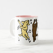 Happy Dancing Labrador Trio Cartoon Tweekleurige Koffiemok (Voorkant links)