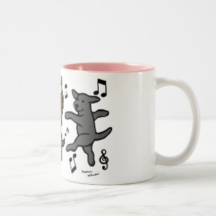 Happy Dancing Labrador Trio Cartoon Tweekleurige Koffiemok