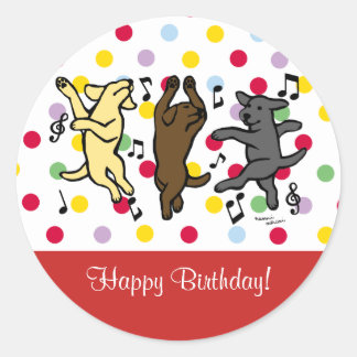 Happy Dancing Labrador Trio Gelukkige Verjaardag Ronde Sticker