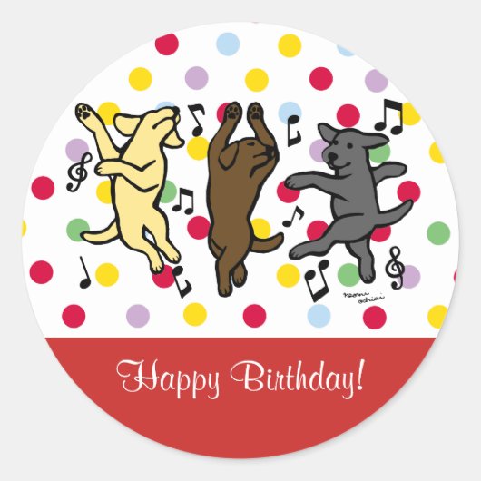 Happy Dancing Labrador Trio Gelukkige Verjaardag Ronde Sticker (Voorkant)