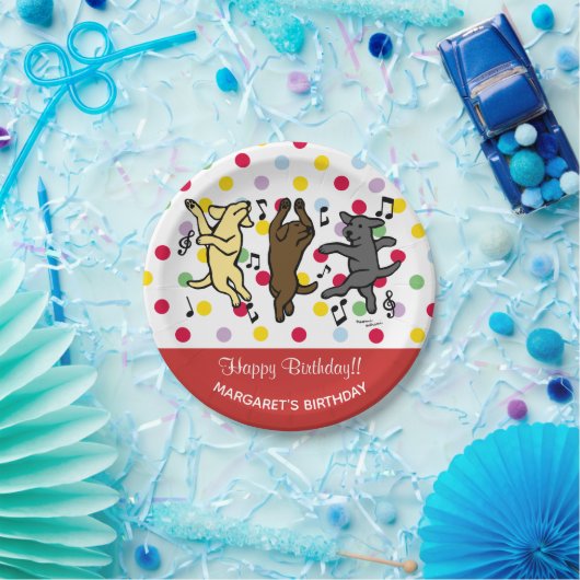 Happy Dancing Labrador Trio Happy Birthday Party Papieren Bordje (Feest)
