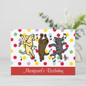 Happy Dancing Labrador Trio Verjaardagsfeestje Roo Kaart (Staand voorkant)