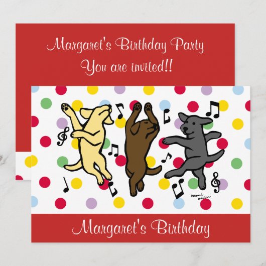 Happy Dancing Labrador Trio Verjaardagsfeestje Roo Kaart (Voorkant / Achterkant)