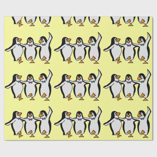 Happy Dancing Penguins Birthday Party Cadeaupapier (Vlak)