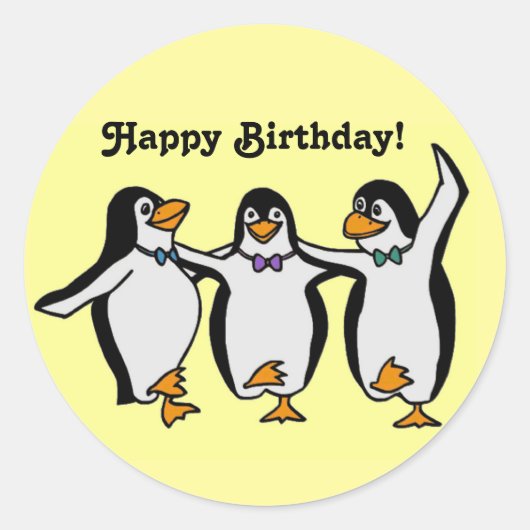 Happy Dancing Penguins Birthday Party Ronde Sticker (Voorkant)