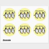 Happy Dancing Penguins Birthday Party Ronde Sticker (Vel)