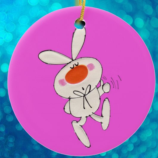 Happy Dancing Schattig Wit Konijn Keramisch Ornament