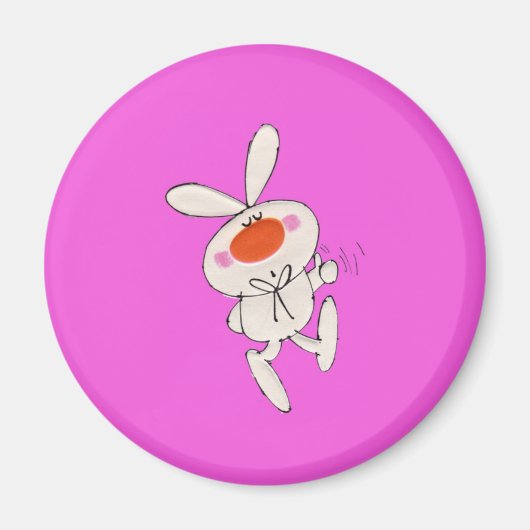 Happy Dancing Schattig Wit Konijn Magneet (Voorkant)