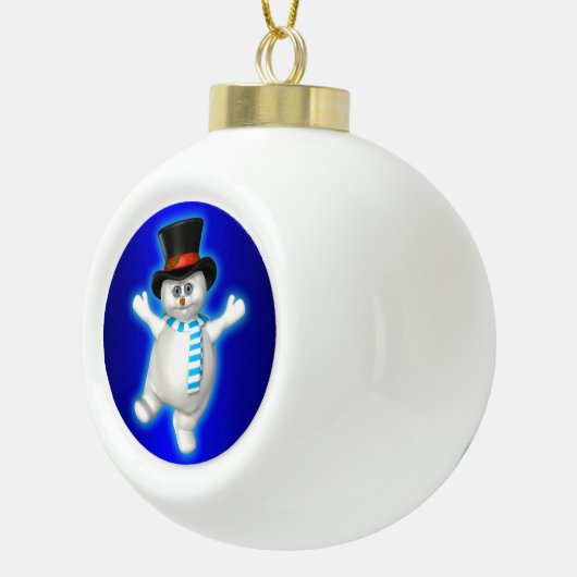 Happy Dancing Snowman op Blue Keramische Bal Ornament (Rechts)