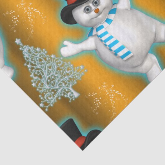 Happy Dancing Snowmen Golden Kerstmis Tissuepapier (Detail)