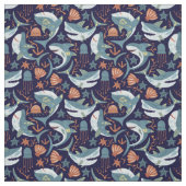 Happy DansSharks op Ocean Blue Stof (Swatch)