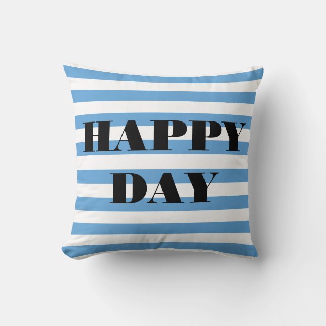 Happy Day Blue en White Striped Kussen (Voorkant)