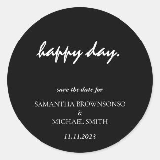 Happy Day Clean Black Modern Red de datum Ronde Sticker