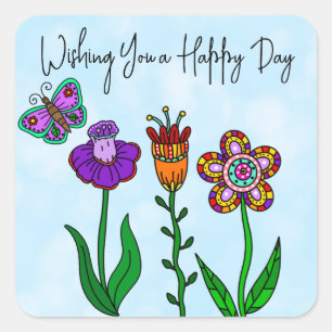 Happy Day  Flowers Square Sticker