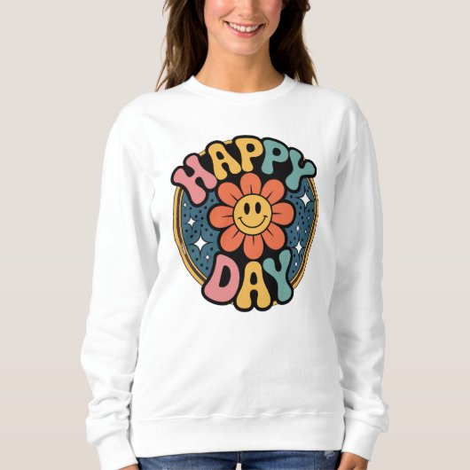 Happy Day Retro Flower Smiley Face Groovy 70s Vibe Trui (Voorkant)