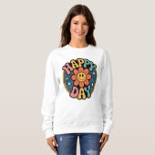 Happy Day Retro Flower Smiley Face Groovy 70s Vibe Trui (Voorkant volledig)