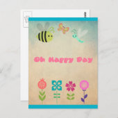 Happy Day Whimsical Flowers en Cheerful Bugs Briefkaart (Voorkant / Achterkant)