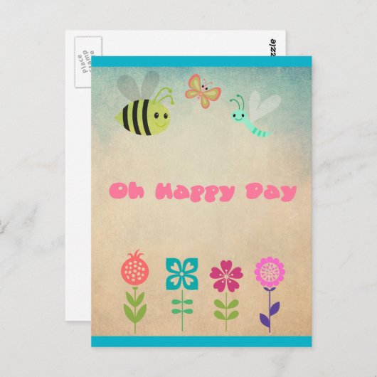 Happy Day Whimsical Flowers en Cheerful Bugs Briefkaart (Voorkant / Achterkant)
