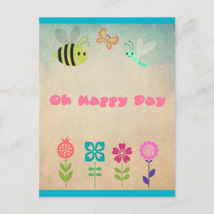 Happy Day Whimsical Flowers en Cheerful Bugs Briefkaart