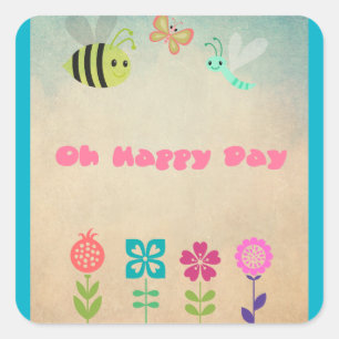 Happy Day Whimsical Flowers en Cheerful Bugs Vierkante Sticker