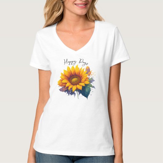 Happy Days Quote met Zonnebloem T-shirt (Voorkant)