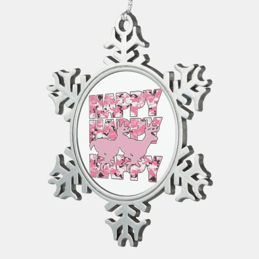Happy Deer Pink Camouflage Xmas Snowflake Ornament (Rechts)