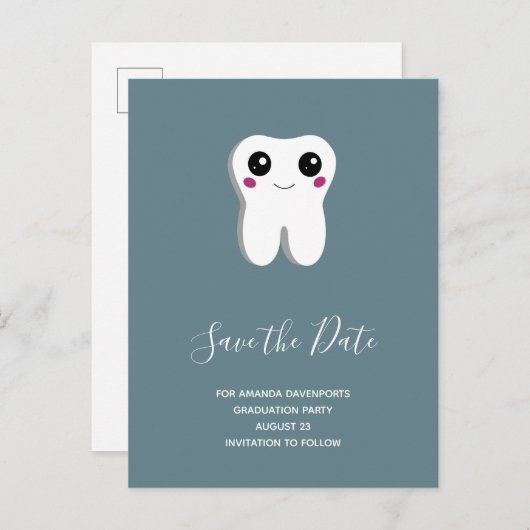 Happy Dental Tooth-glimlach slaat de datum op Uitnodiging Briefkaart (Voorkant / Achterkant)