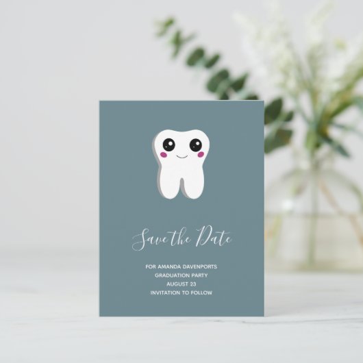 Happy Dental Tooth-glimlach slaat de datum op Uitnodiging Briefkaart (Staand voorkant)