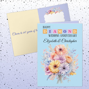 Happy Diamond Jubileum noemt bloemen blauw Kaart