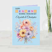 Happy Diamond Jubileum noemt bloemen blauw Kaart (Voorkant)