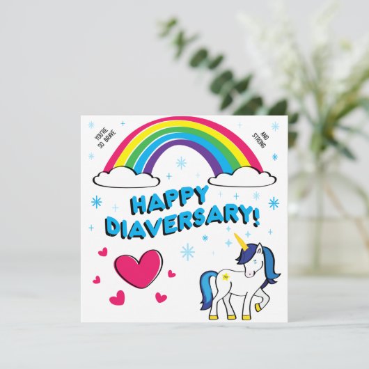 Happy Diaversary (Blauwe Eenhoorn) Kaart (Staand voorkant)