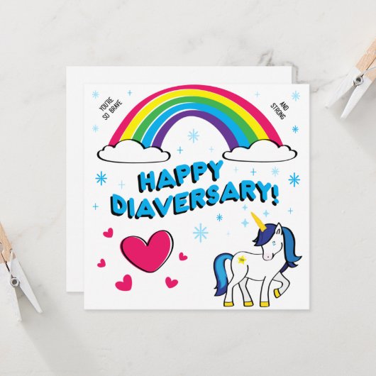 Happy Diaversary (Blauwe Eenhoorn) Kaart (Voorkant / Achterkant in situ)