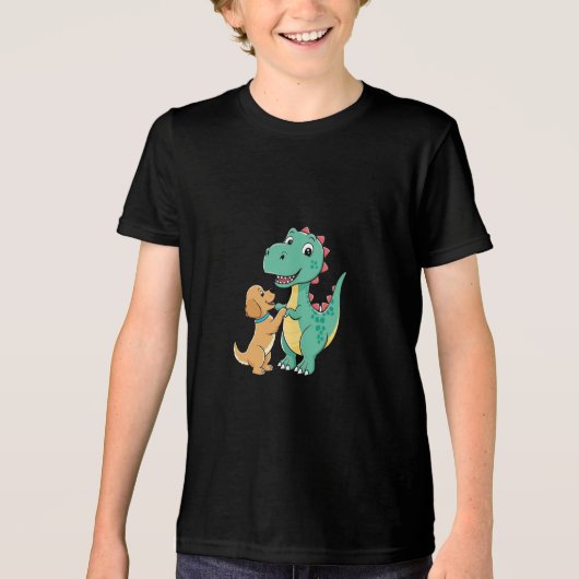 Happy Dino en Dog Friendship T-Shirt voor kinderen (Voorkant)