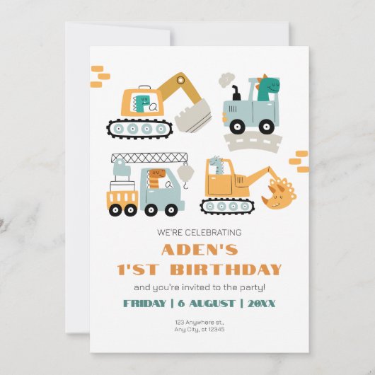 Happy Dino Party 1's verjaardag Kaart (Voorkant)