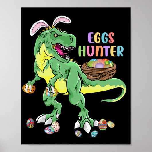 Happy Dinosaur Easter T-rex Feast Carrying Eggs Poster (Voorkant)