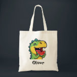 Happy Dinosaur Eating Watermelon Tote Bag<br><div class="desc">This adorable personalized kids' tote bag features a joyful green dinosaur taking a big bite out of a juicy watermelon slice, capturing the perfect spirit of a sunny afternoon.</div>