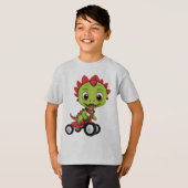 happy Dinosaur on Tiny Tricycle T-shirt (Voorkant volledig)