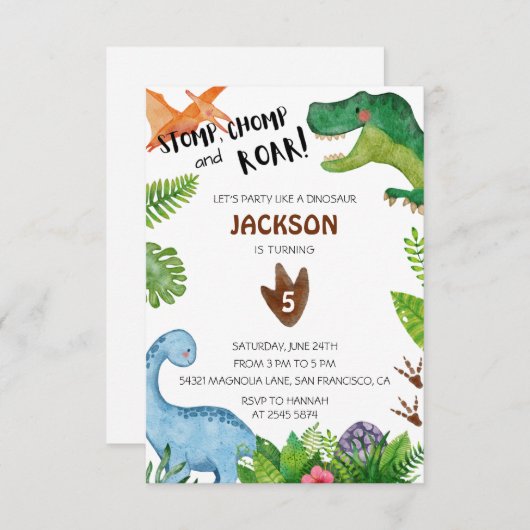 Happy Dinosaurs Birthday Kaart (Voorkant / Achterkant)