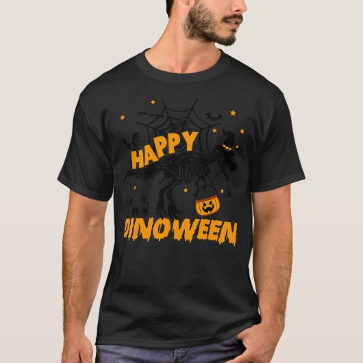 Happy Dinoween Funny Dinosaur Skeleton Halloween K T-shirt (Voorkant)