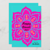 Happy Diwali 2022 roze Turquoise Blue Rangoli Feestdagenkaart (Voorkant / Achterkant)