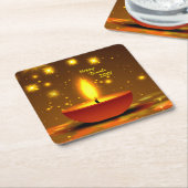 Happy Diwali 20xx Diya Yellow Flame Sparkles Kartonnen Onderzetters (Schuin)