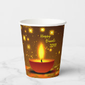 Happy Diwali 20xx Diya Yellow Flame Sparkles Papieren Bekers (Achterkant)