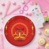 Happy Diwali 20xx Jaar toevoegen of Tekst Rood Gee Papieren Bordje (Feest)