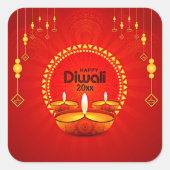 Happy Diwali 20xx voegt Jaar of Tekst rood Geel to Vierkante Sticker (Voorkant)