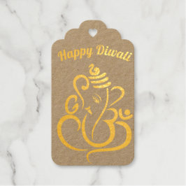 Happy Diwali, aangepaste teksten, goud / kastanjeb Cadeaulabels